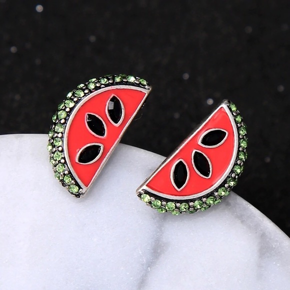 Jewelry - Cute Crystal Watermelon Stud Earrings